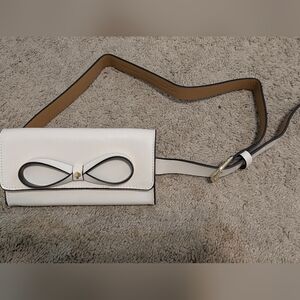 KATE SPADE Belt Phone Bag Fanny Pack Bone White w Bow  L/XL 35-41" NEW